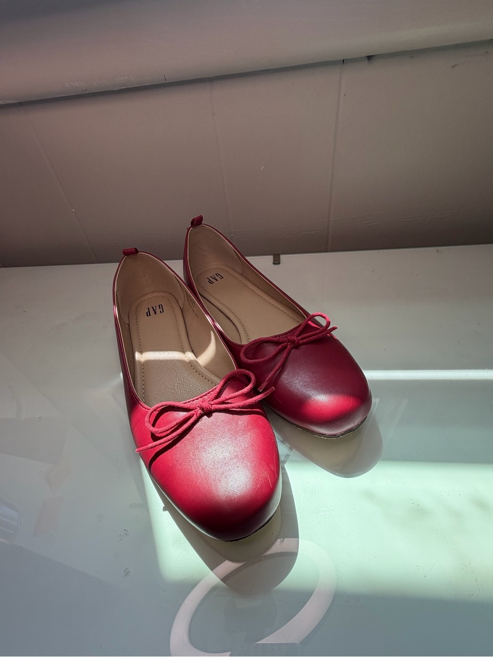 GAP Cherry Red Ballet Flats with Bow Detail